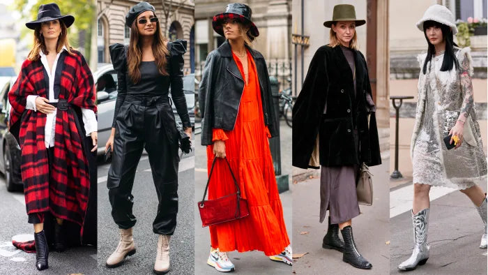 Model in a casual chic outfit with a bucket hat at Paris Fashion Week