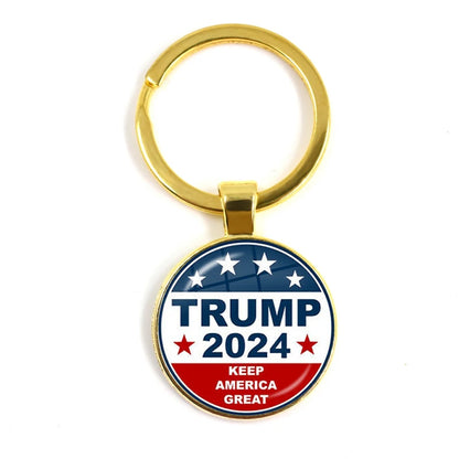 Trump 2024 USA Flag Necklace & Keyring Set - Keep America Great - Great Again Donald