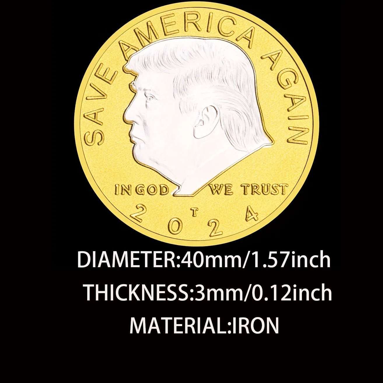 Trump 2024 Gold-Plated Commemorative Coin - Save America Again - Great Again Donald