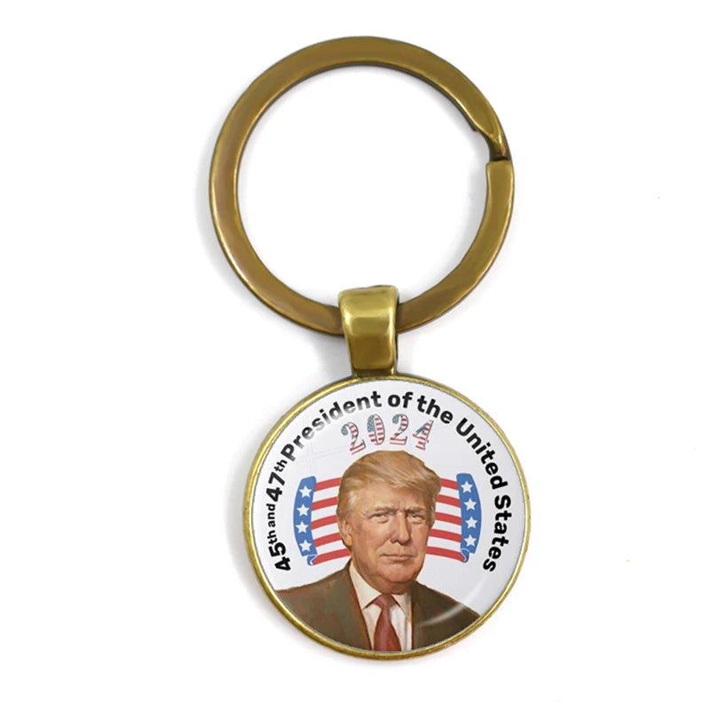 Trump 2024 USA Flag Necklace & Keyring Set - Keep America Great - Great Again Donald